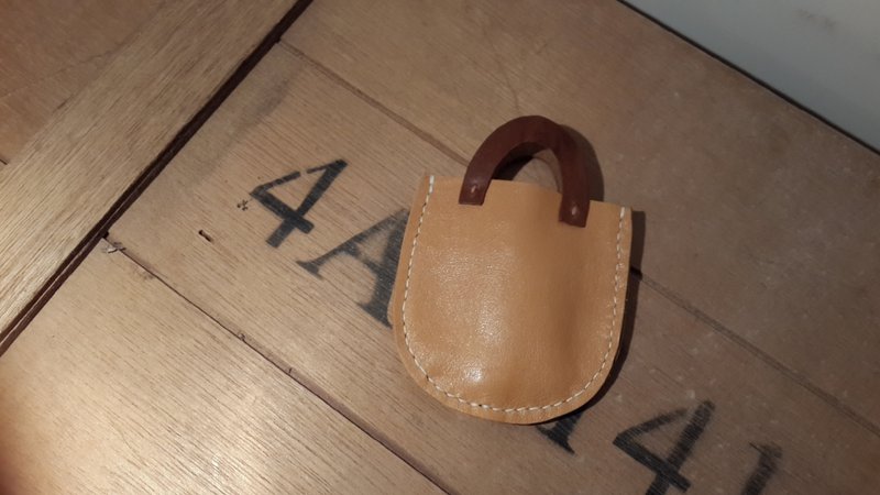 043 芥末黄真皮牛皮小提袋式钥匙包/圈 - 钥匙链/钥匙包 - 真皮 金色