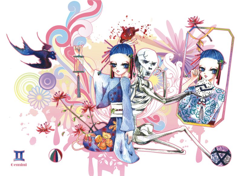 十二星座-Gemini双子座/插画明信片 - 卡片/明信片 - 纸 蓝色