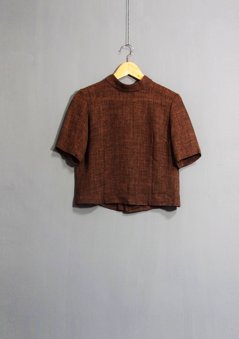 Wahr_高领五分袖上衣 - 女装上衣 - 其他材质 咖啡色