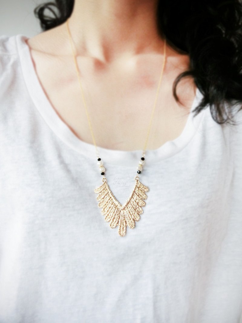 【Angel 天使的翅膀】 淡水珍珠 长链 / 毛衣链 - 项链 - 宝石 金色