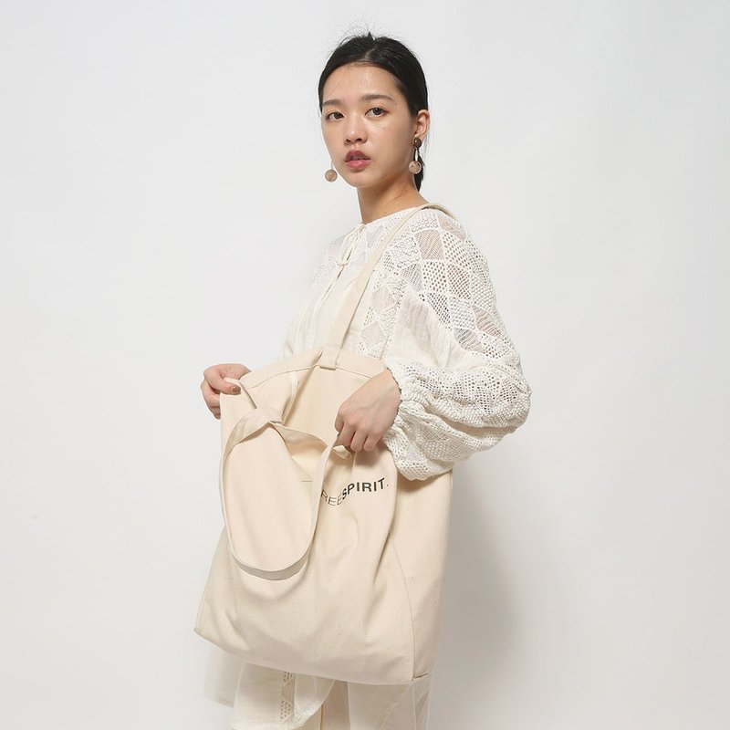自由精神 Free Spirit 原创帆布托特包 - 侧背包/斜挎包 - 棉．麻 白色