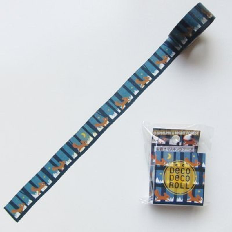 Asamidori Deco Deco Roll 去边纸胶带(AM-MK-009小松鼠和森林之夜) - 纸胶带 - 纸 蓝色