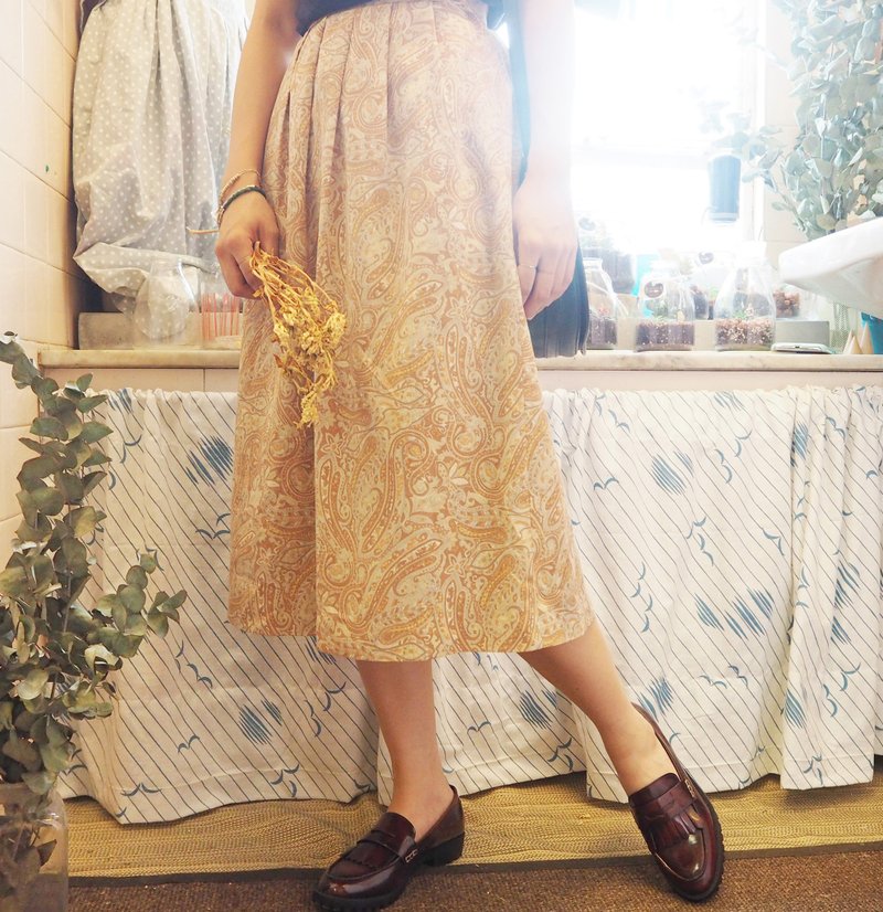 腰果花缎面印花折褶裙 - 裙子 - 其他材质 橘色