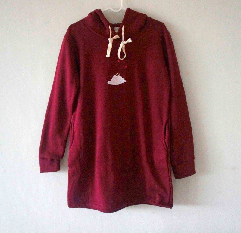 酒红色长长口袋刷毛厚棉帽t-- 靠山星星/ 下一场彩色的雨 / 葡萄、小爆炸、▲、● - 洋装/连衣裙 - 棉．麻 红色