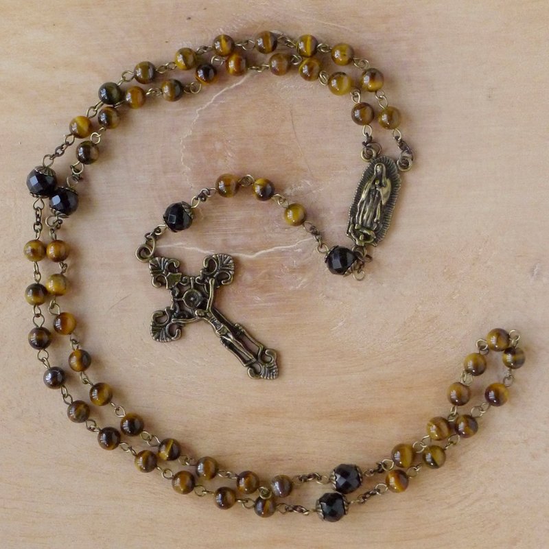 § Rosary § 虎眼石+黑玛瑙 - 项链 - 其他材质 黄色