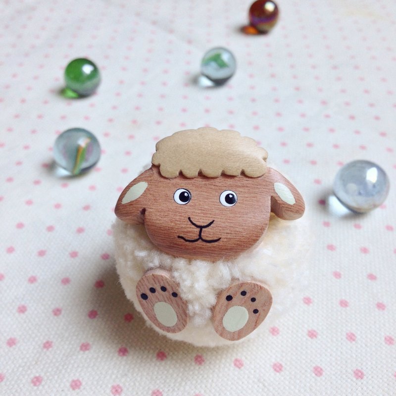 【手工木制x毛线澎澎】 胖胖脸小羊吸铁 - 冰箱贴/磁贴 - 木头 白色