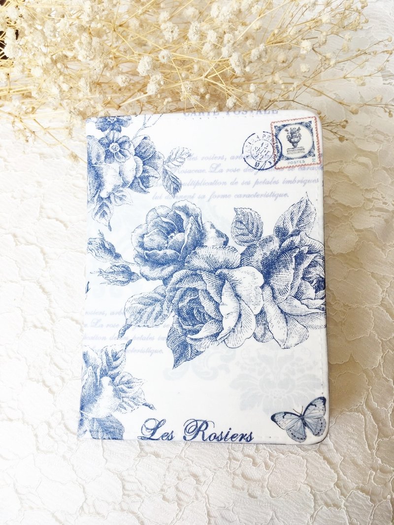 手作好礼‘多功能护照包’蓝玫 /旅行 出国 情人节 交换礼物 新年 - 护照夹/护照套 - 真皮 蓝色