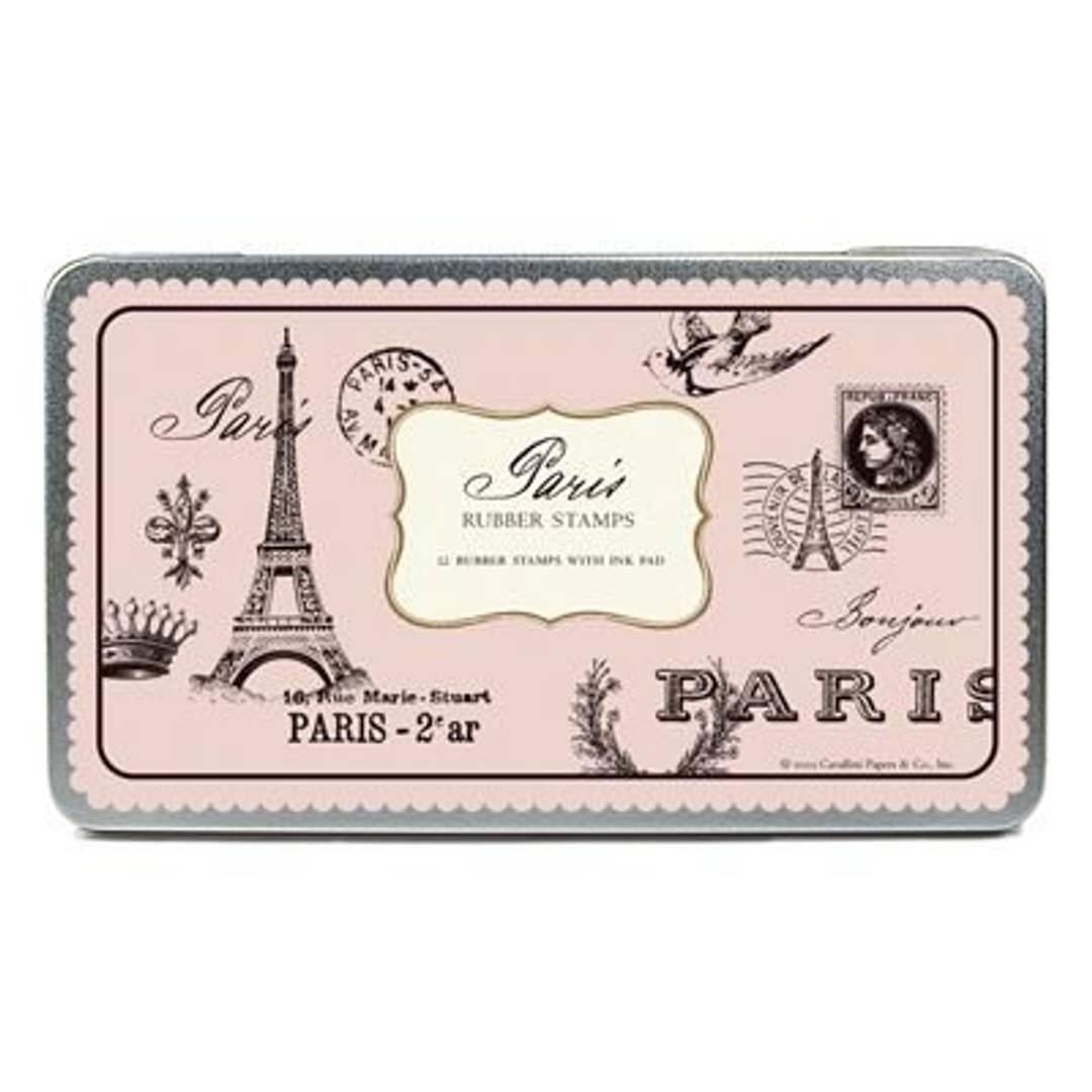 Cavallini Rubber Stamps 精装铁盒原木印章+印泥组 (Paris) 巴黎 - 其他 - 木头 粉红色