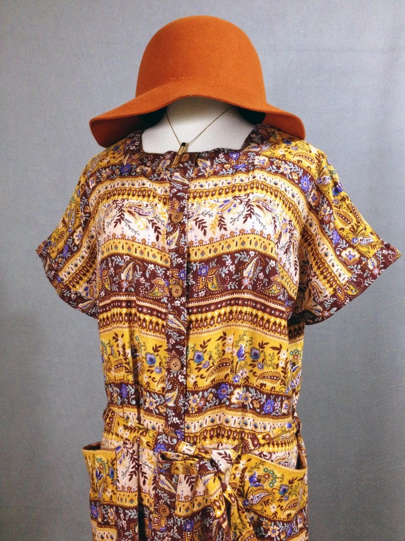 乒乓古着 [ 古着洋装/ 民族风图腾大口袋古着洋装 ] 国外带回 复古洋装 VINTAGE - 洋装/连衣裙 - 其他材质 多色