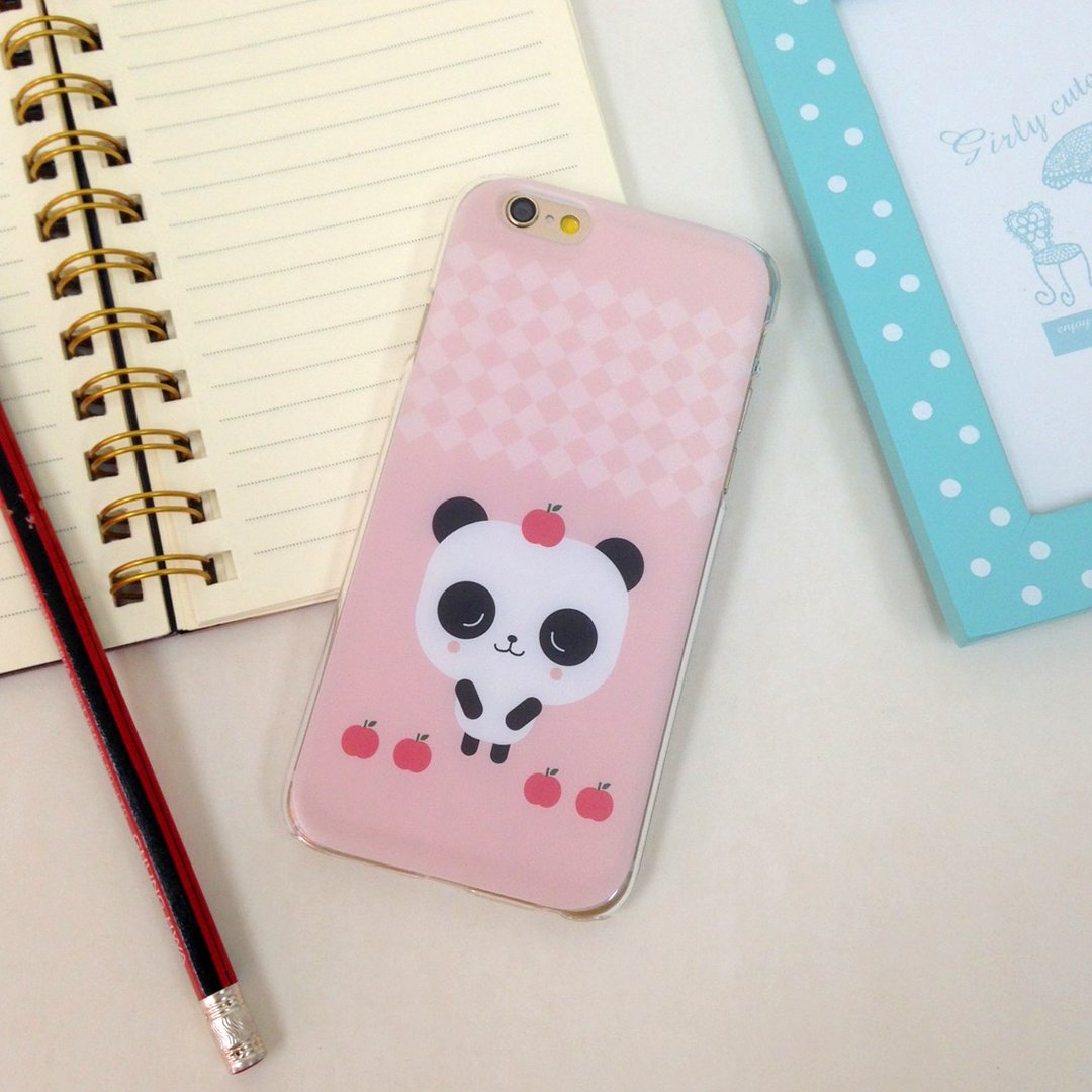 香港原创设计 粉红色熊猫与苹果 iPhone X,  iPhone 8,  iPhone 8 Plus, iPhone 7, iPhone 7 Plus, iphone 6/6S , iphone 6/6S PLUS, Samsung Galaxy Note 7 透明手机壳 - 手机壳/手机套 - 塑料 粉红色