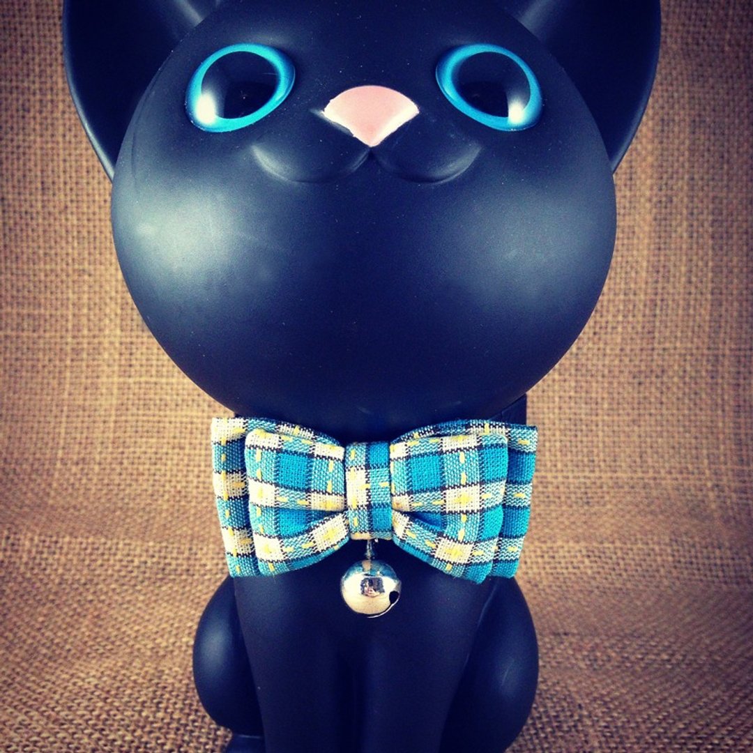 粉蓝格仔黄线条蝴蝶结颈带 猫咪 狗狗 宠物项圈 S size - 项圈/牵绳 - 其他材质 蓝色