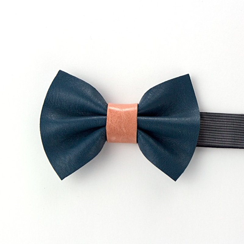 Leather Bowtie Mini (Blue × Beige) - 领带/领带夹 - 真皮 蓝色