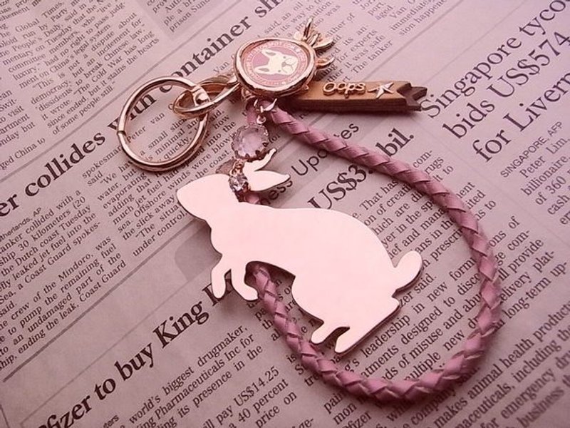 Oops 真皮编织绳站立兔剪影吊饰-七夕情人节礼物- - 钥匙链/钥匙包 - 其他金属 咖啡色