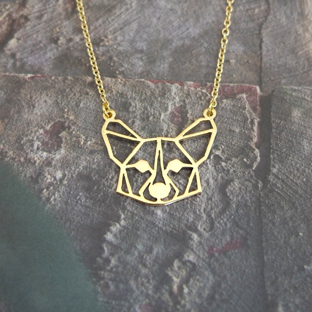 Geometric Corgi Necklace, Dog Necklace, Gift for Dog Lover, Gold Plated Brass - 项链 - 铜/黄铜 金色
