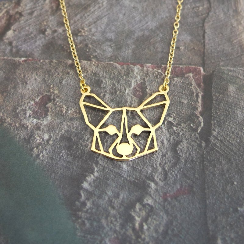 Geometric Corgi Necklace, Dog Necklace, Gift for Dog Lover, Gold Plated Brass - 项链 - 铜/黄铜 金色