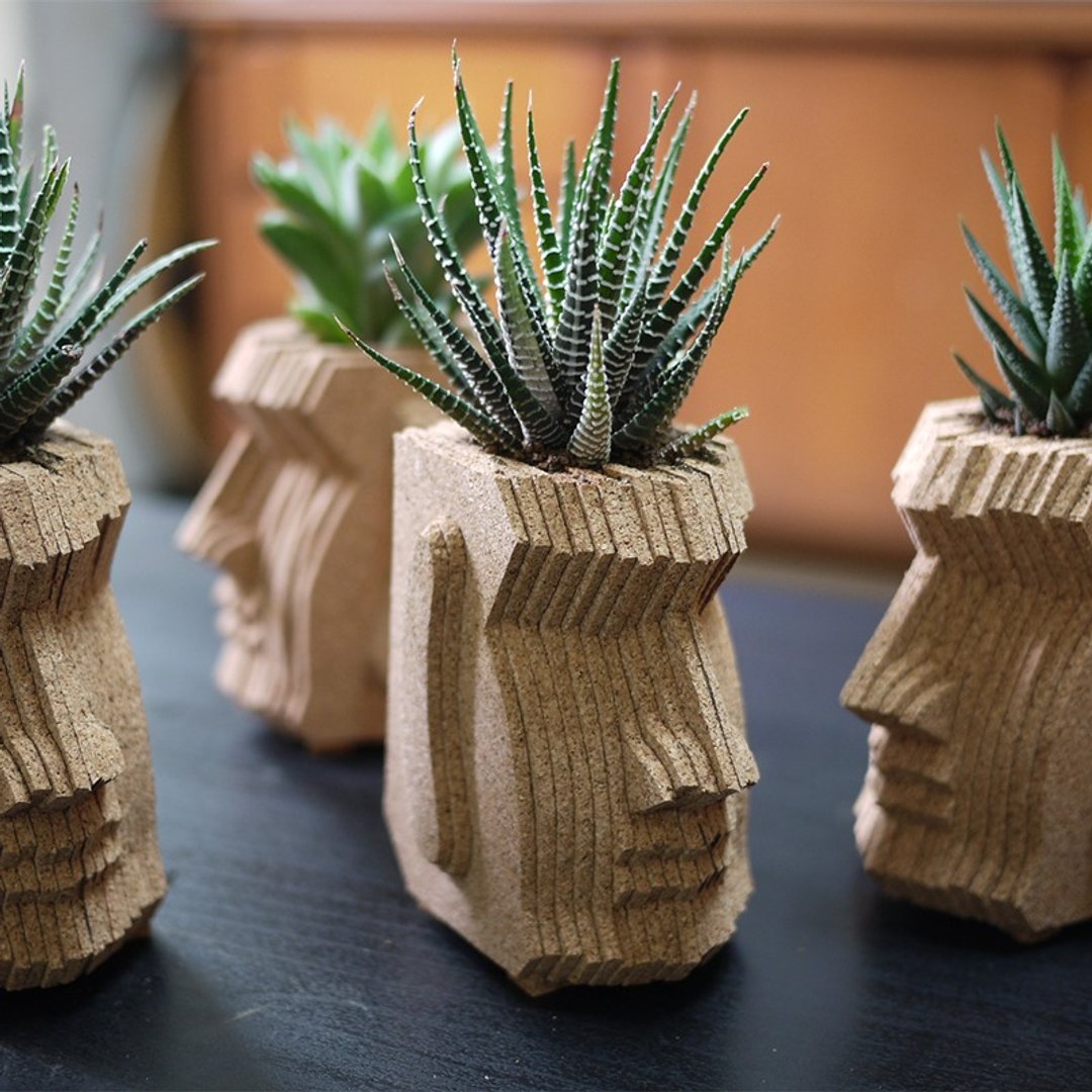 多肉植栽、Moai(小摩艾盆)、生日礼品、疗愈小物、时尚简约、软木堆叠、手作工艺、居家/办公室饰品、定制服务、DIY - 植栽/盆栽 - 植物．花 绿色