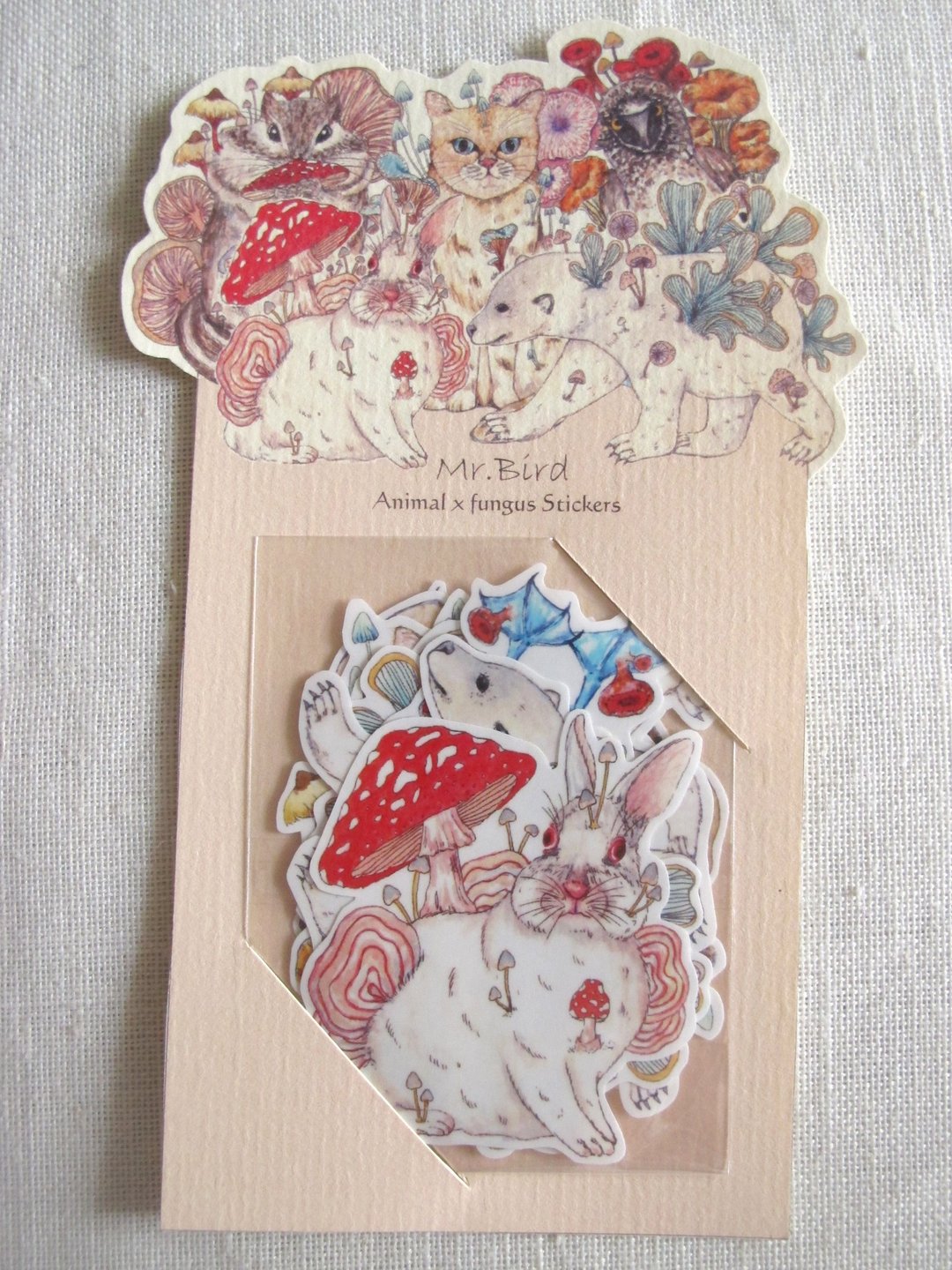 猫 兔子 花栗鼠 松鼠 蓝脚鲣鸟 鸟儿 动物 蘑菇 文具 贴纸 - 贴纸 - 纸 粉红色