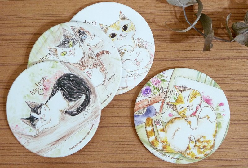 富丽街的猫陶瓷杯垫系列/帕菲与布鲁斯杯垫优惠组(四入) - 杯垫 - 其他材质 多色