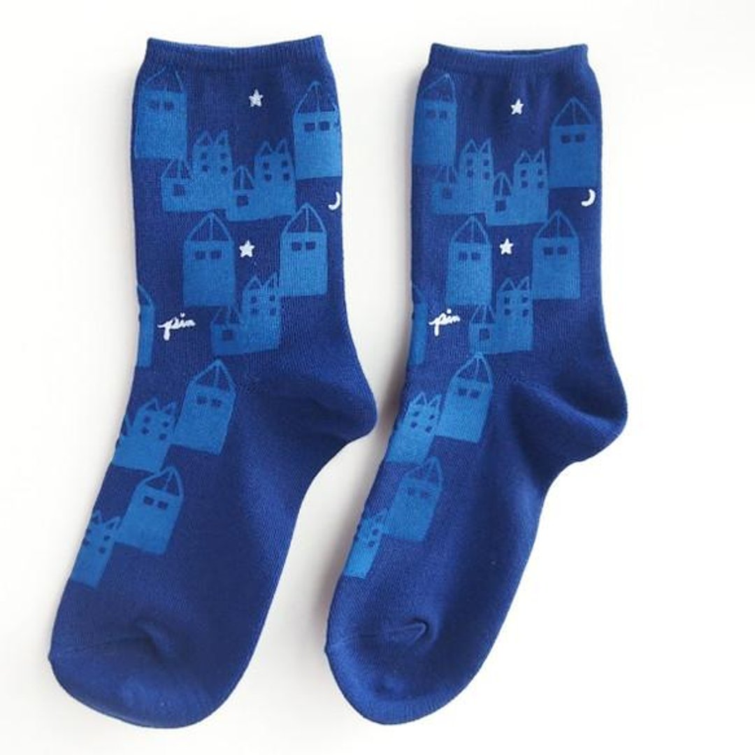 No. printed cotton socks 005 "town" [MTO] - 袜子 - 其他材质 蓝色