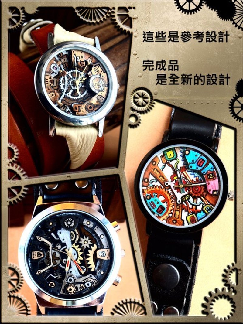 订造 Complex Gear 系列手表 特大型黑色表壳 双面手缝真皮表带 - 其他 - 真皮 黑色