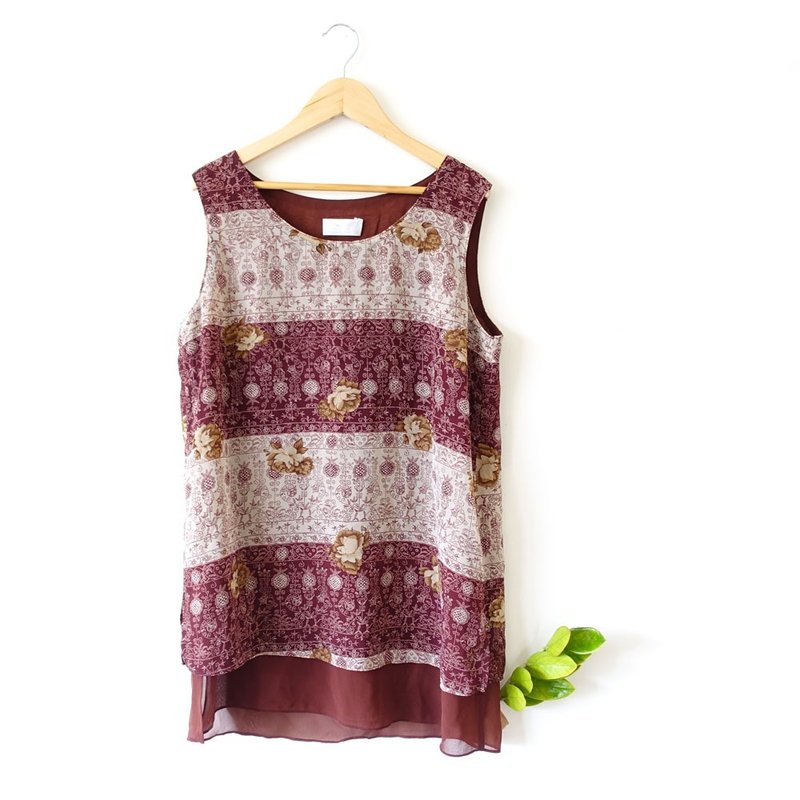 BajuTua /古着/ 百花图腾 咖啡色双层雪纺背心 - 女装背心 - 其他材质 多色