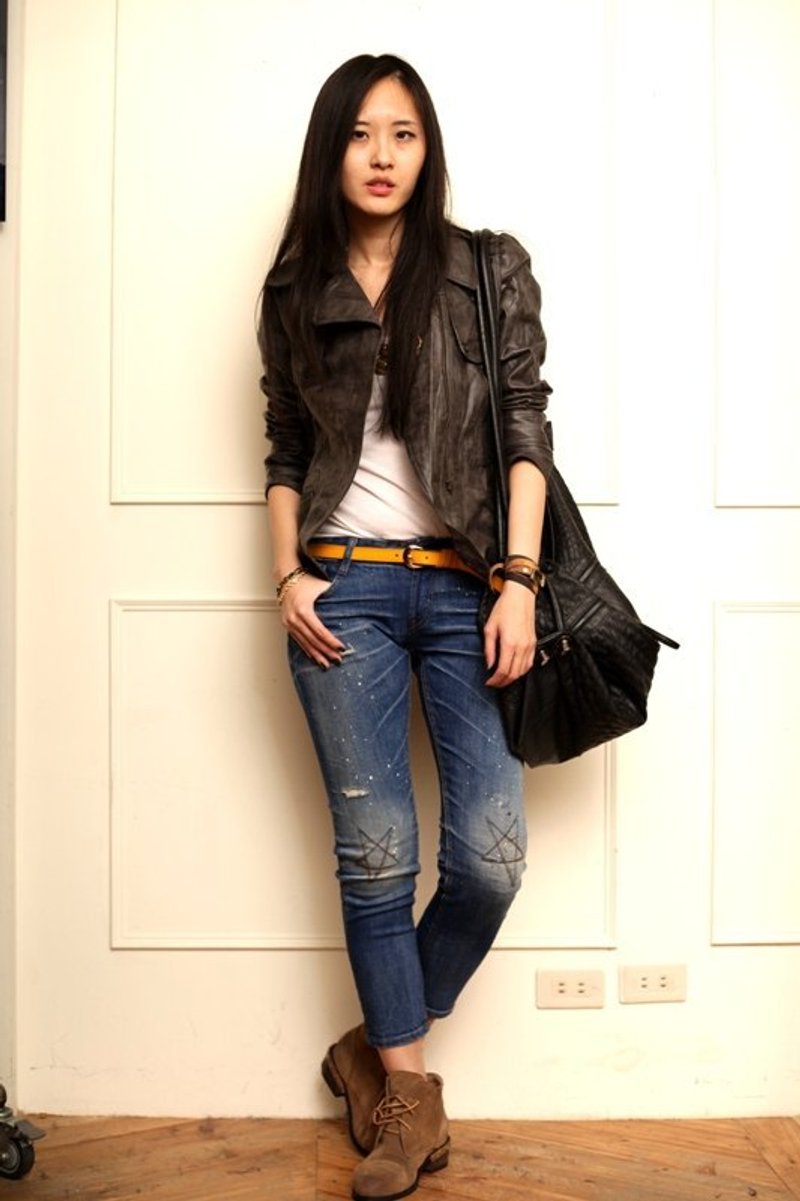 SARTO沙多 中短夹克式皮衣款 - 女装休闲/机能外套 - 其他材质 灰色