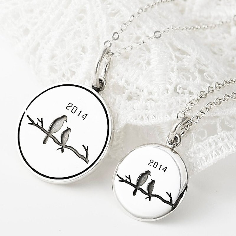 情人鸟 爱你一世 纪念银币 纯银对墬-ART64-情人节献礼(不含链) - 项链 - 纯银 银色