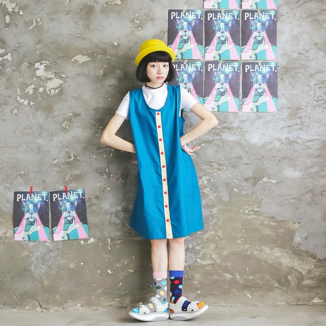 Boomboomkidz 有条理扣子洋装 - 洋装/连衣裙 - 其他材质 蓝色