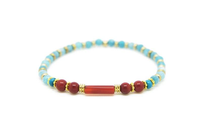 IF+｜人鱼小姐：红玛瑙海竹海蓝宝定制弹性手环 - 手链/手环 - 宝石 多色