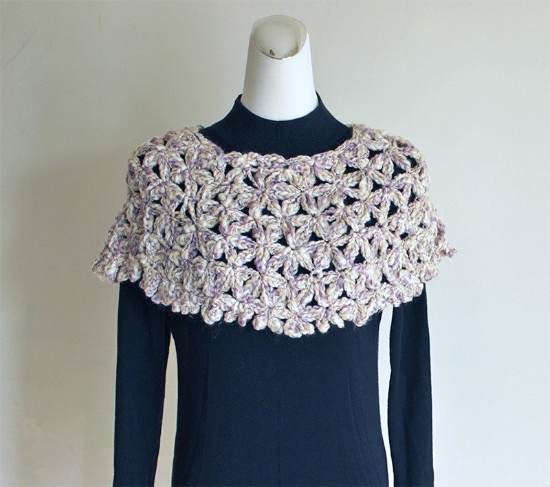 轻柔保暖小斗篷(白+紫) - 女装针织衫/毛衣 - 羊毛 白色