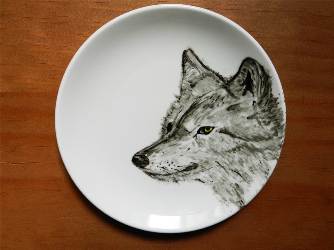 森林小伙伴系列 Wolf狼瓷盘18cm 点心盘 - 盘子/餐盘/盘架 - 其他材质 黑色