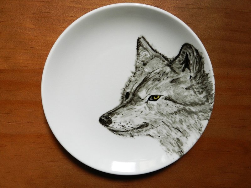 森林小伙伴系列 Wolf狼瓷盘18cm 点心盘 - 盘子/餐盘/盘架 - 其他材质 黑色