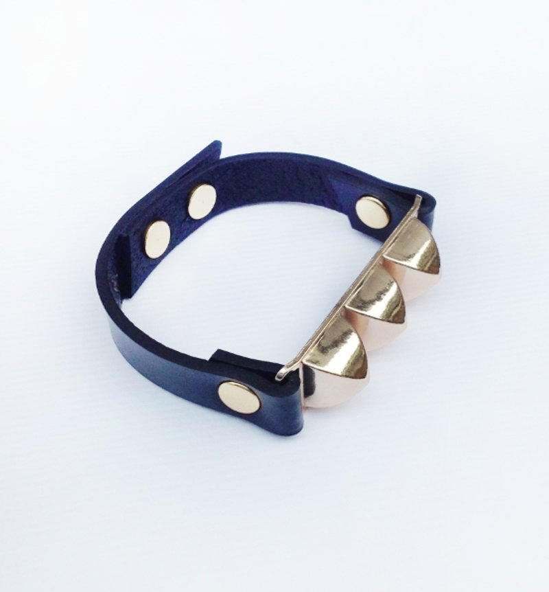 铆钉牛皮手环 金色 - 手链/手环 - 真皮 金色