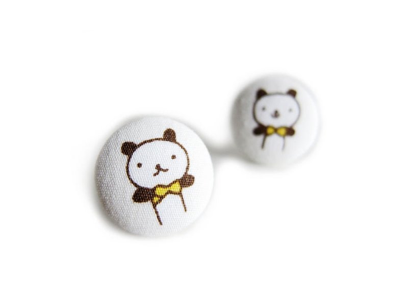 布扣耳环 小熊猫 可做夹式耳环 - 耳环/耳夹 - 其他材质 黑色