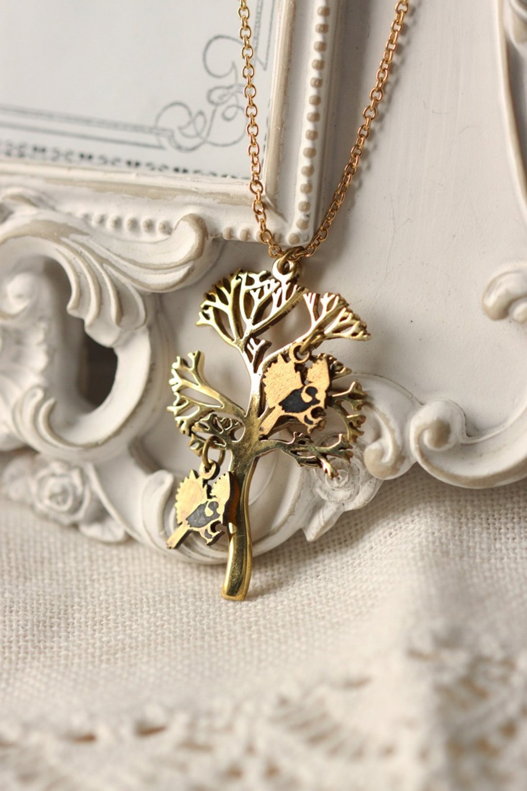 Tree and bird necklce by linen. - 项链 - 其他金属 
