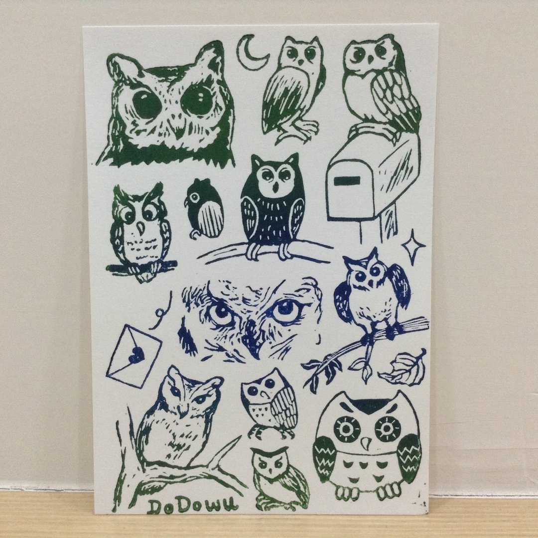 【可着色】满满猫头鹰-手工版印明信片 - 海报/装饰画/版画 - 纸 