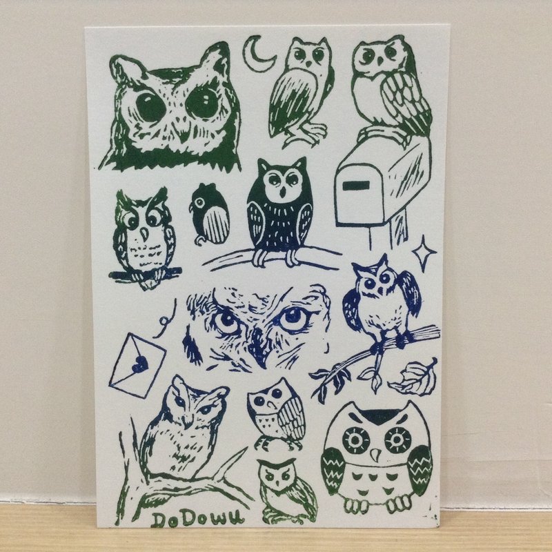 【可着色】满满猫头鹰-手工版印明信片 - 海报/装饰画/版画 - 纸 