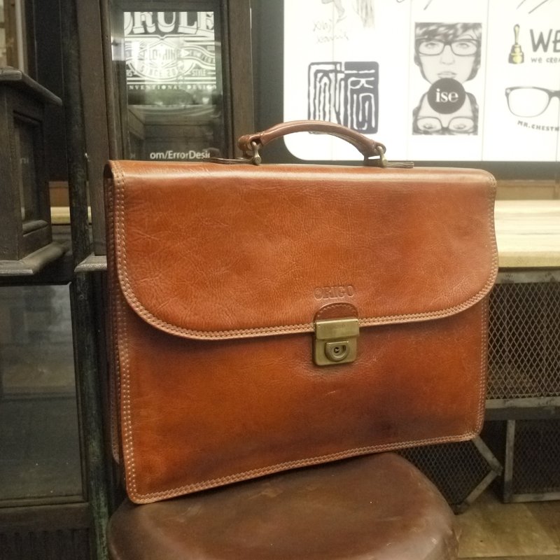 夕卡 Shika // Vintage bag ORIGO 义制经典牛皮公事包 {A3-121} - 公文包/医生包 - 真皮 橘色