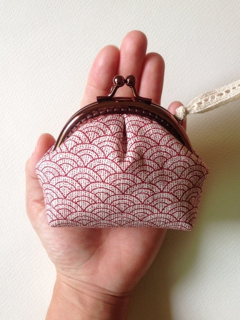 hm2。红 浪花朵朵。口金包 - 零钱包 - 棉．麻 红色