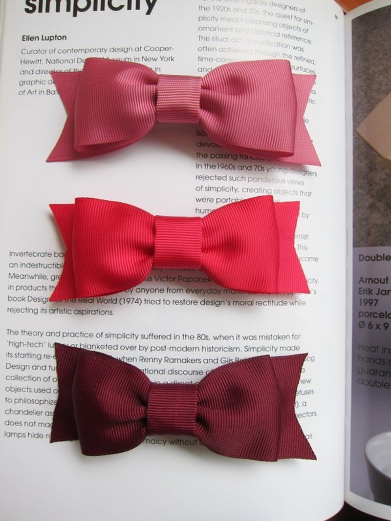 Victoria Bows 维多利亚蝴蝶结法国夹 (深红、辣粉红、粉红色) - 发饰 - 其他材质 红色