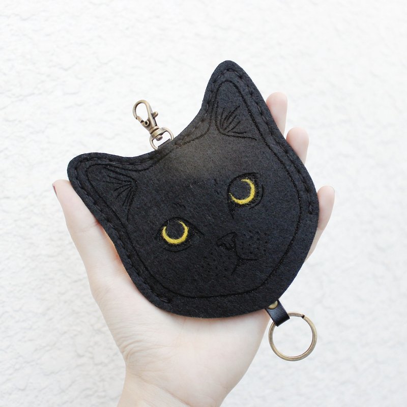 Cat-猫咪系列-钥匙包Key sets/钥匙套/黑猫/ - 钥匙链/钥匙包 - 羊毛 黑色
