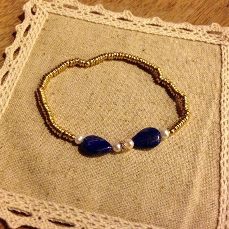 幸运石手链-Lapis Lazuli au Pearl 青金石佐珍珠 - 手链/手环 - 宝石 蓝色