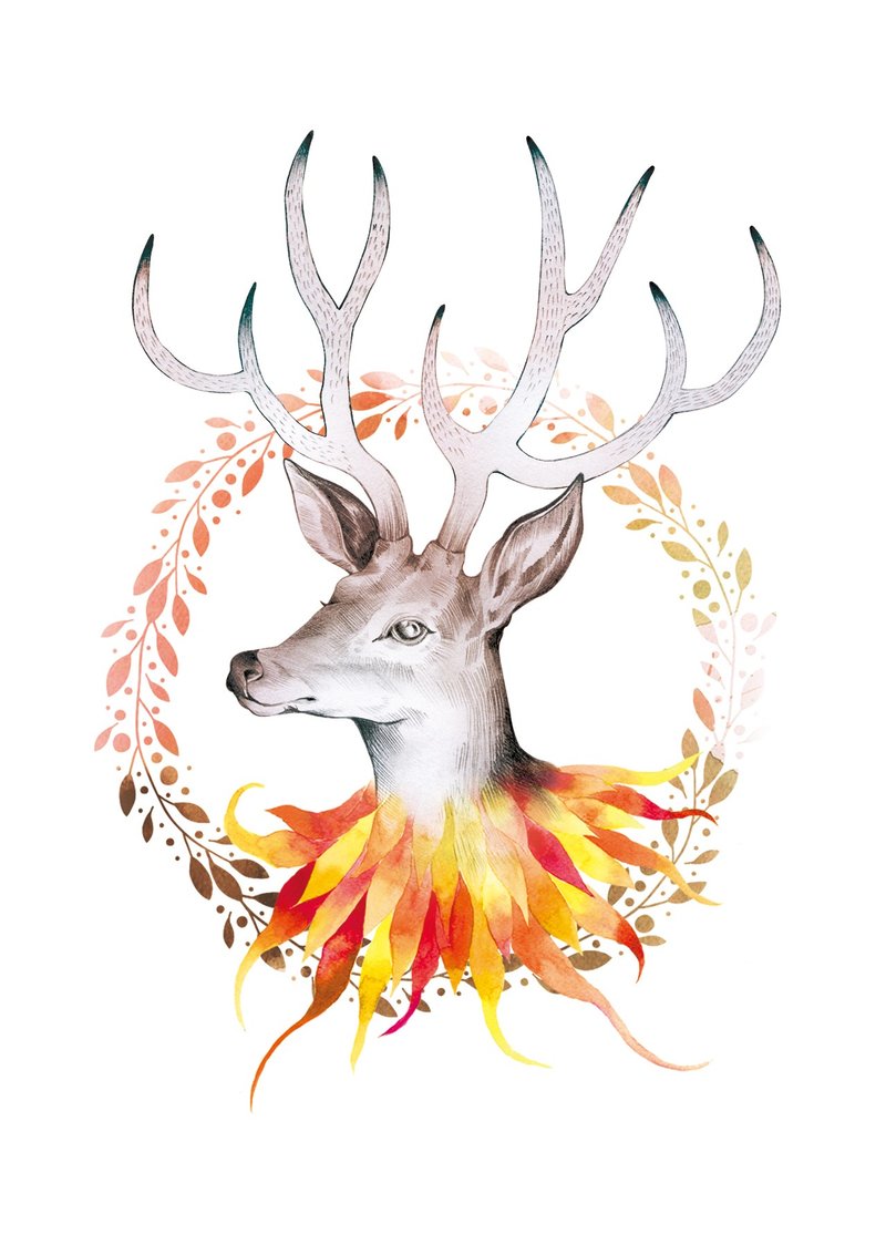 歪的工作室-四季鹿明信片套组 - 卡片/明信片 - 纸 多色