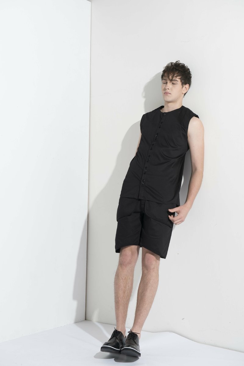 Sevenfold * Special Flap Shorts (Pockets) ( Black) 特殊活片短裤 (有口袋)(黑) - 男士短裤 - 棉．麻 