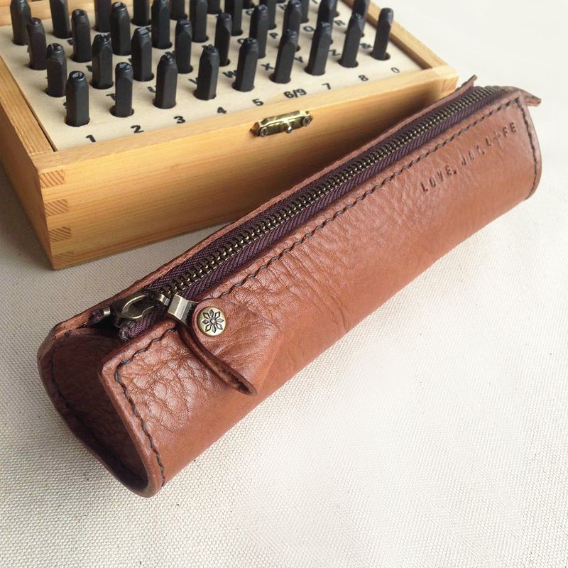春日樱开 皮革笔袋 秋栗色 - 铅笔盒/笔袋 - 真皮 咖啡色