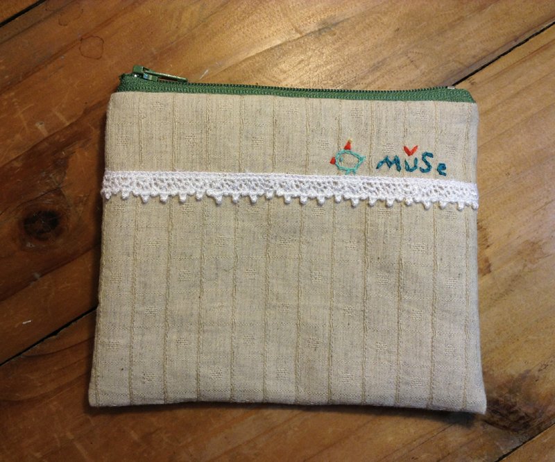 MuSe 小鸟刺绣零钱包/化妆包-提花绿 - 化妆包/杂物包 - 绣线 绿色
