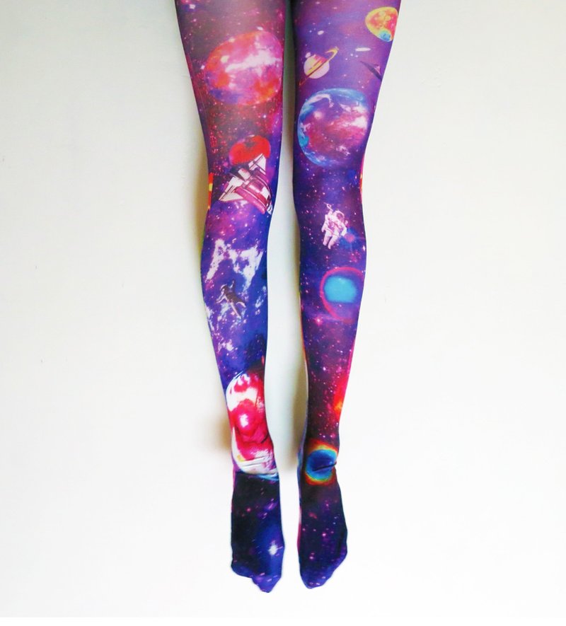 O+S= 限量原创双面设计 UNICOSMO 星空宇宙独角兽 裤袜 丝袜 印花 创意 - 袜子 - 其他材质 紫色
