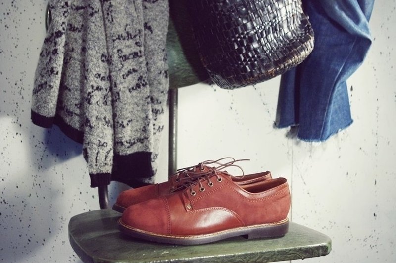 ~后菜园~二手古着英伦 茶色拚皮德比鞋(尺码37-38号可穿) VINTAGE/USED/MOD'S - 女款休闲鞋 - 真皮 咖啡色