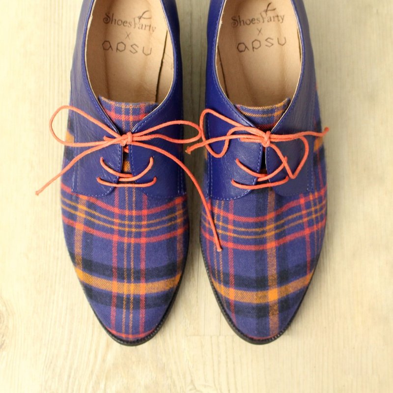 【现货 24.5号】记忆中爷爷的格纹领带拼布德比鞋 /手工订制/日本布料 - 女款休闲鞋 - 其他材质 