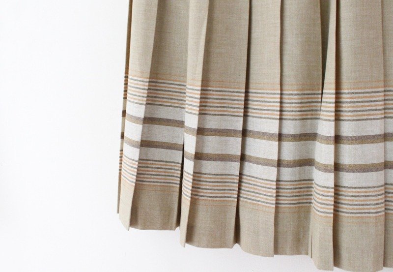 【RE0909SK122】早秋复古旧黄色条纹羊毛混纺古着裙 - 裙子 - 其他材质 卡其色